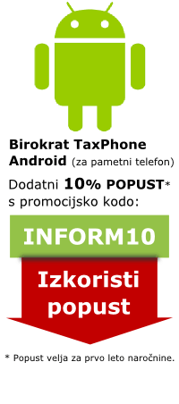 promo koda INFORM10 - 10% dodatni popust - Birokrat TaxPhone Android DAVČNA BLAGAJNA za Android