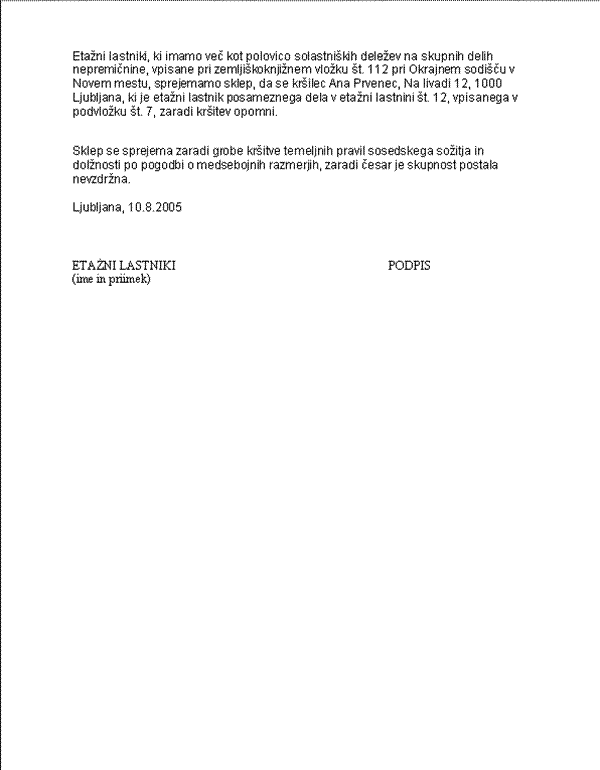 Vzorec sklepa etažnih lastnikov