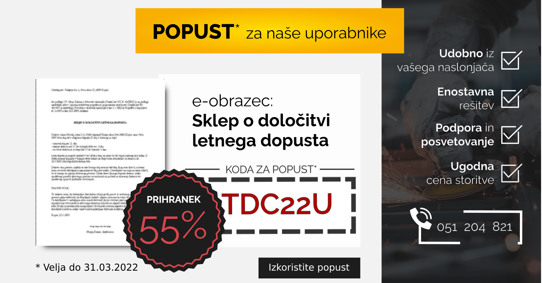 Izkoristite kodo za 55% popust.