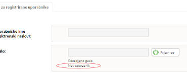 Če še niste registrirani se registrirate, tako da kliknete na: Nov uporabnik